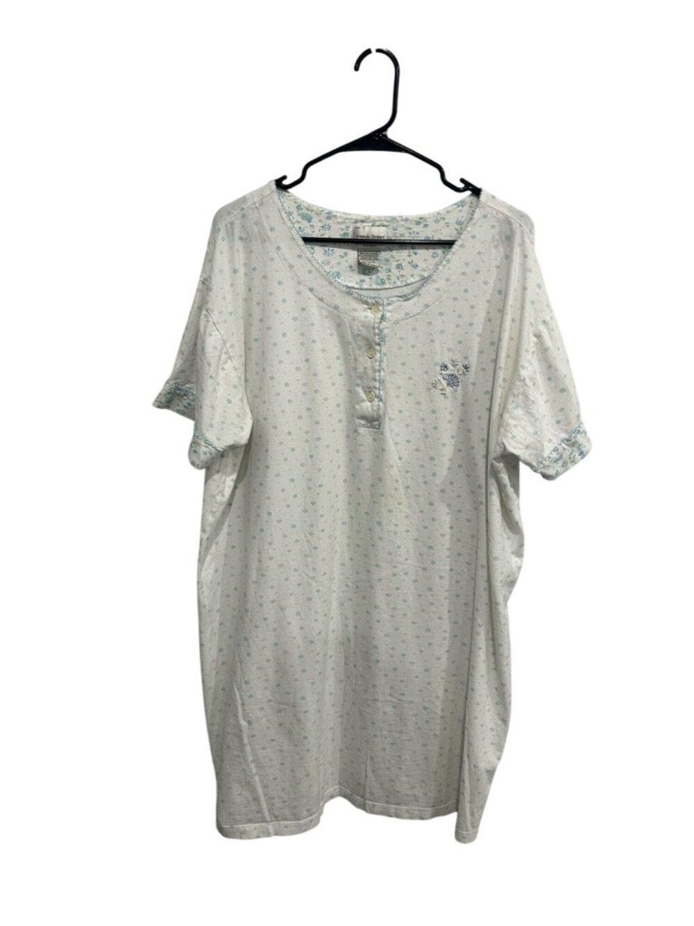 Amanda Stewart 2X White Floral Nightgown Short Sleeve Cozycore Romanticcore